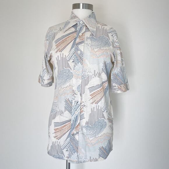 Vintage 1970's JC Penney Button Up Shirt Euro Psychedelic Mens Top Size S/M - Picture 5 of 8